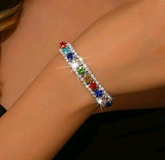 Lightweight Multicolor Faux Gems &Rinestone Tennis Bracelet, Fashion Jewelry