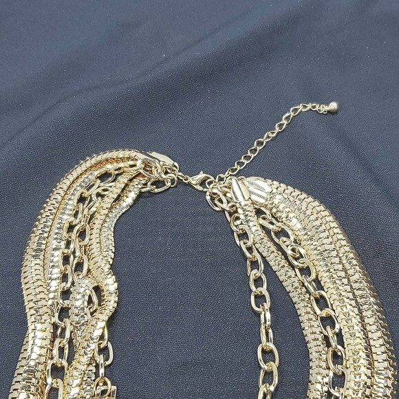 SHOP HQ multi chain and crystal station gold tone necklace 6 strands NWT