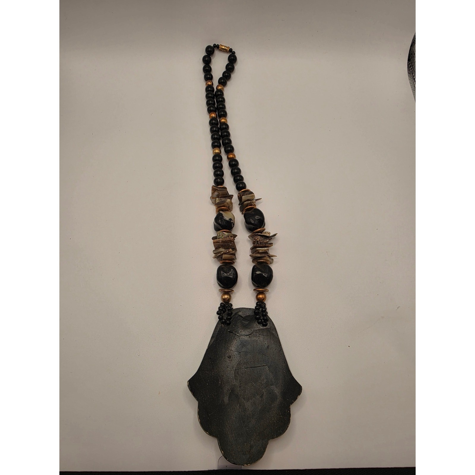 Large Abalone Shell Statement Necklace Iridescent Beaded Boho Coastal Jewelry