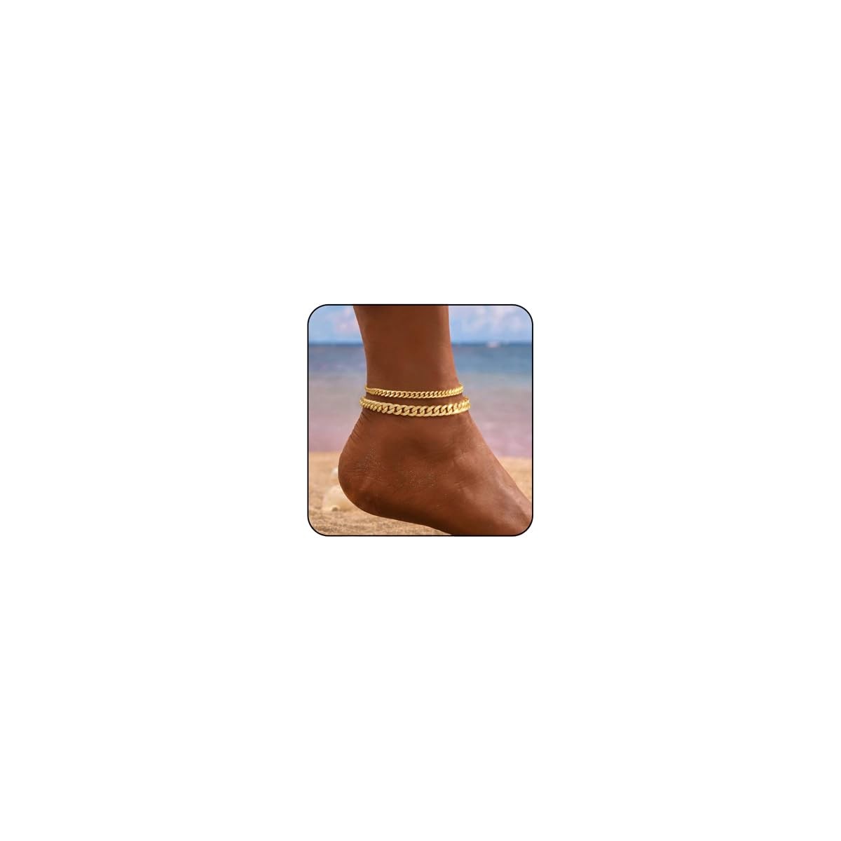 Gold Ankle Bracelets for Women 14K Gold Plated Anklets Stackable Thick Cuban Lin
