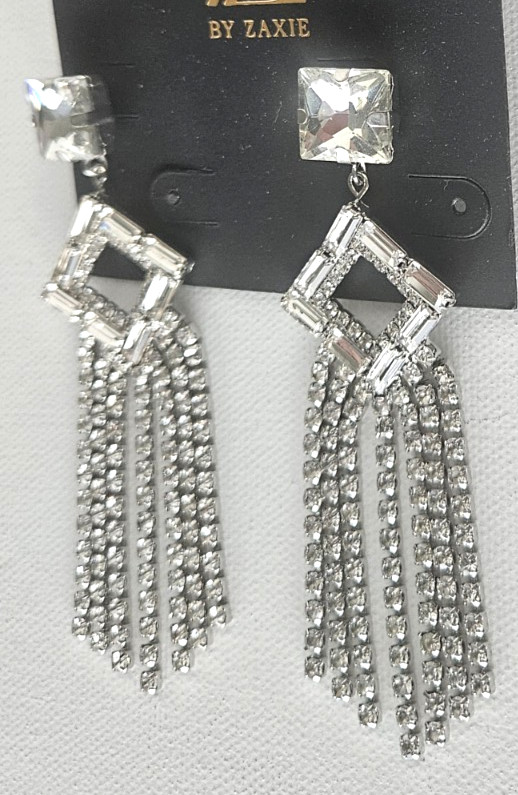 Zaxie Silver Tone Glass Rhinestones Stone Art Deco Dangle/Drop Earrings
