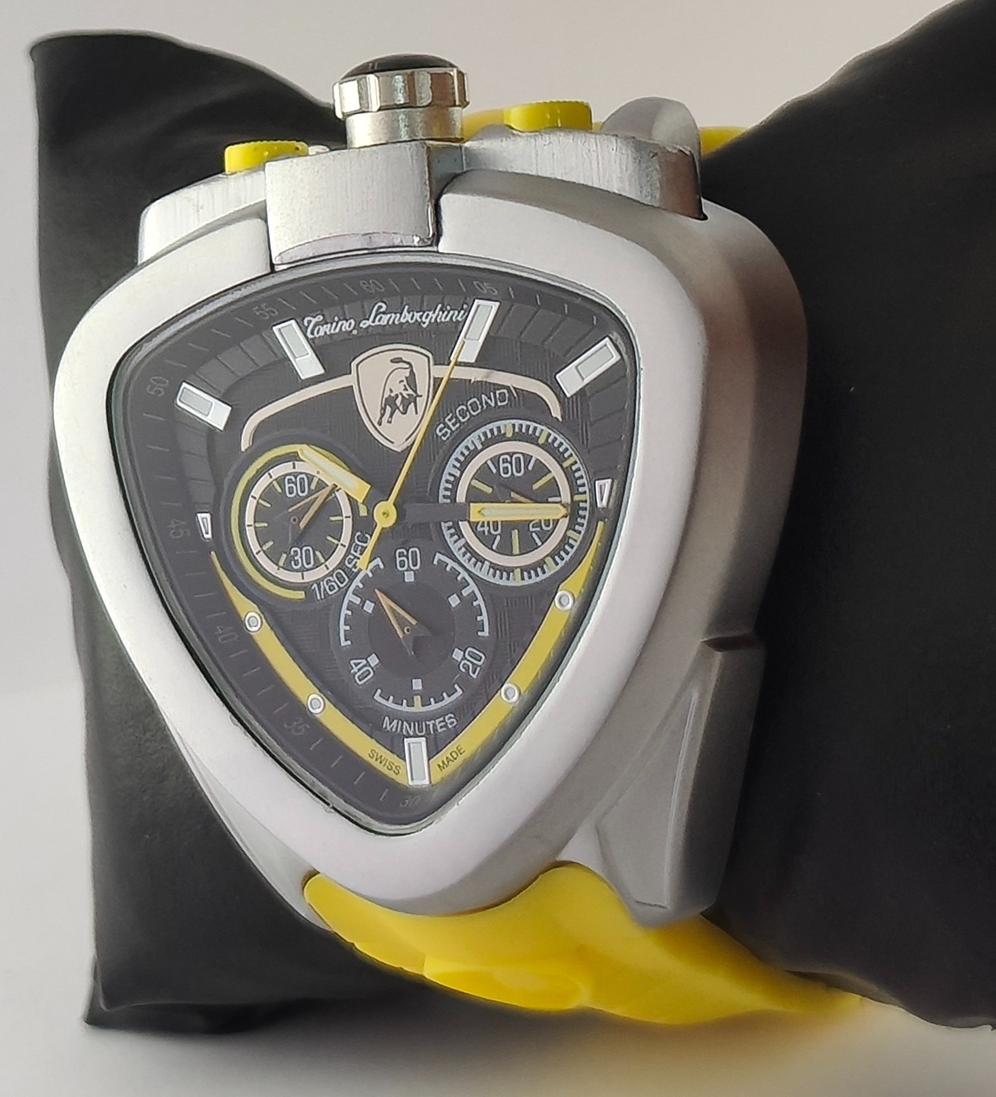 Lamborghini Chronograph Black Dial All Working Men Wristwatch Rubber Band