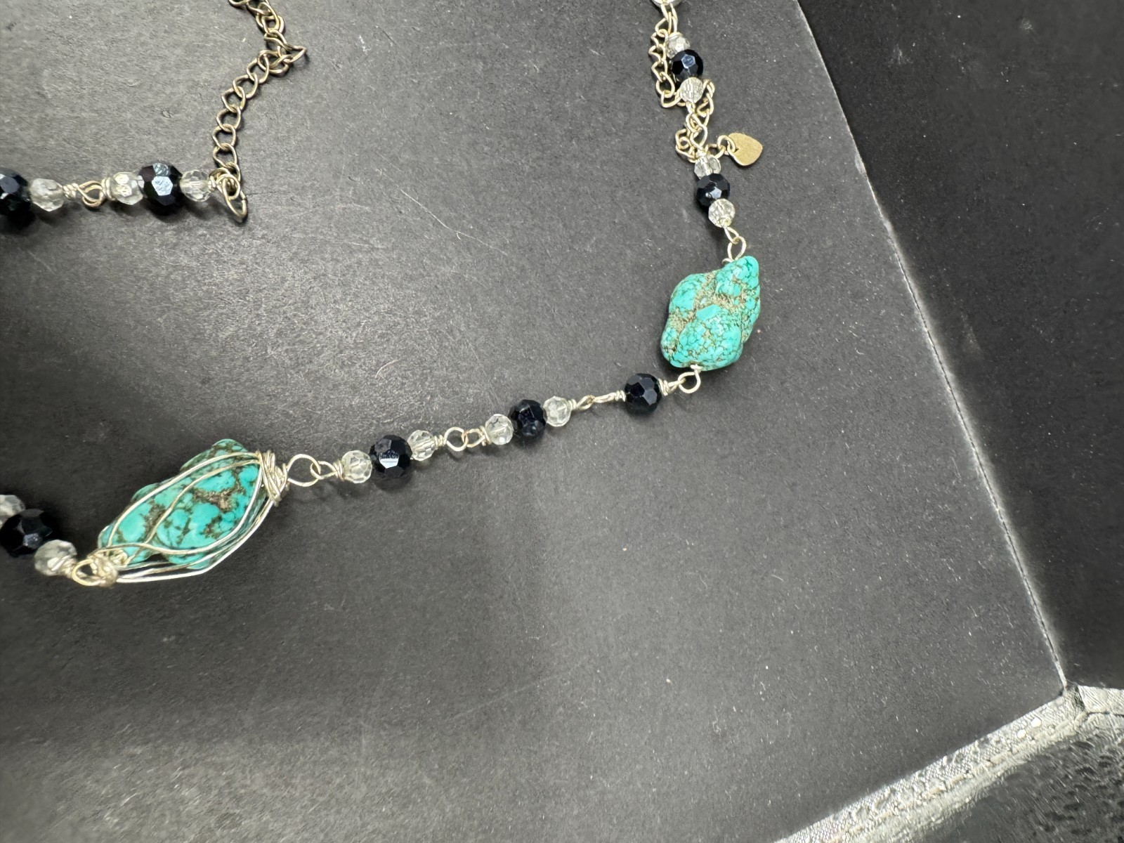 Vtg Handmade Turquoise Nugget & Crystal Necklace & Bracelet Jewelry Set