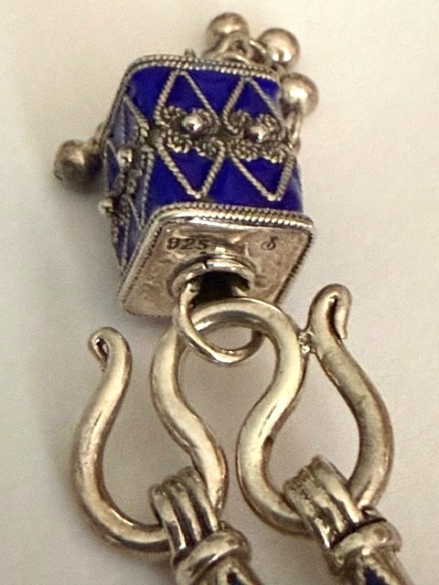 VTG U450 925 Sterling Silver Snake Chain Blue Red Green Enamel Pendant L 19″ 45g