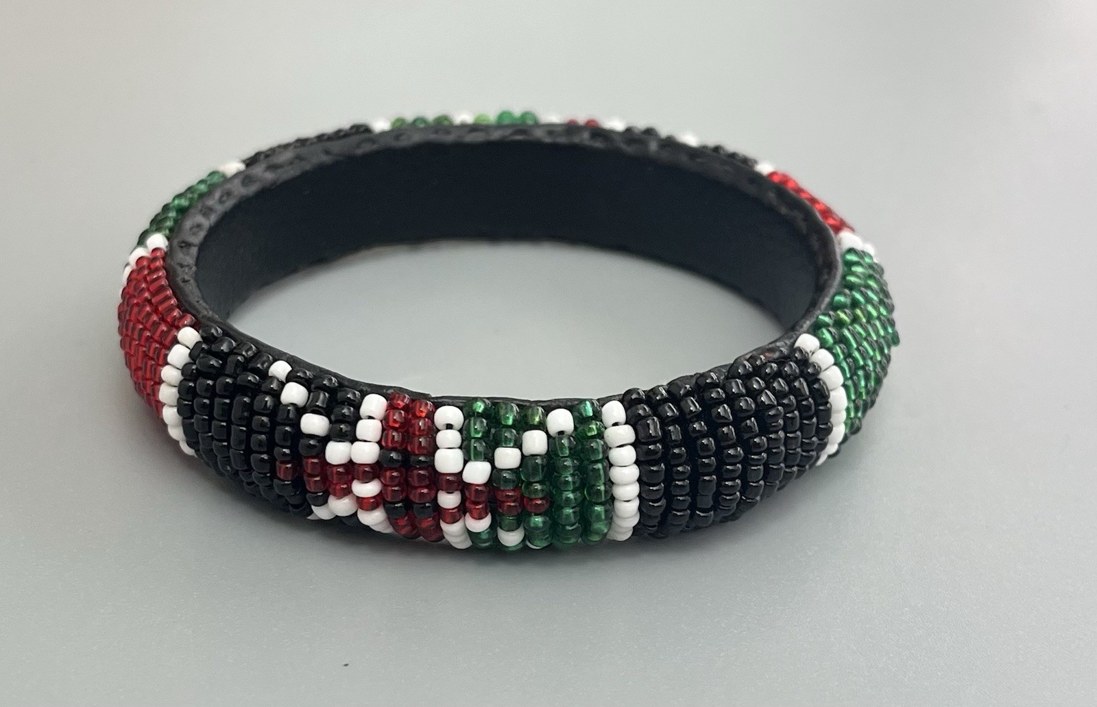 African Seed Beaded Maasai Bangle Bracelet Made in Kenya-Black-Green-Red-White