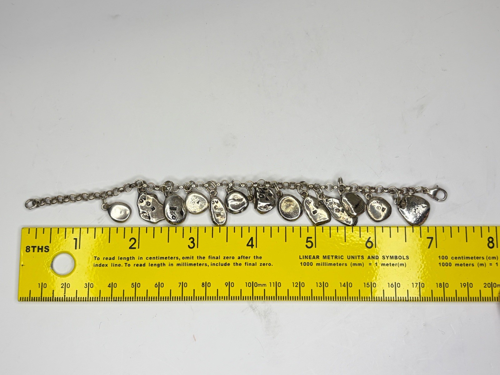 Vintage DV 925 Sterling Silver Inspirational Word Pebble Charm Bracelet 40g 7.5″