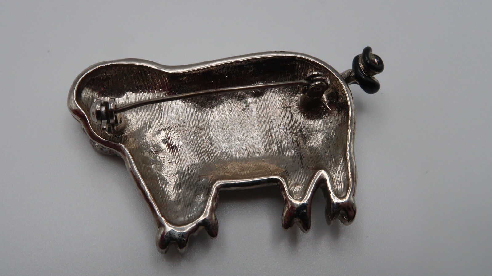 Vintage Silver Rhinestone Pig Brooch 5.5cm BB11