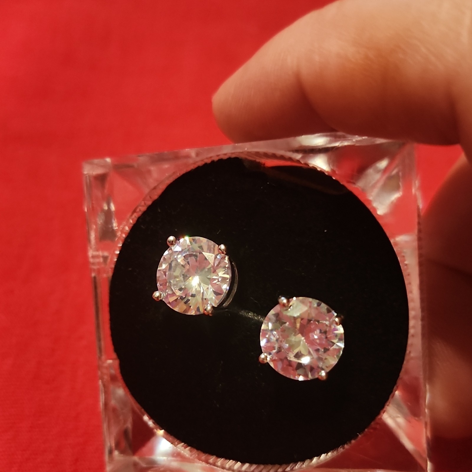 Clear Round Cubic Zirconia Stud Earrings Silver Tone Prong Set Butterfly