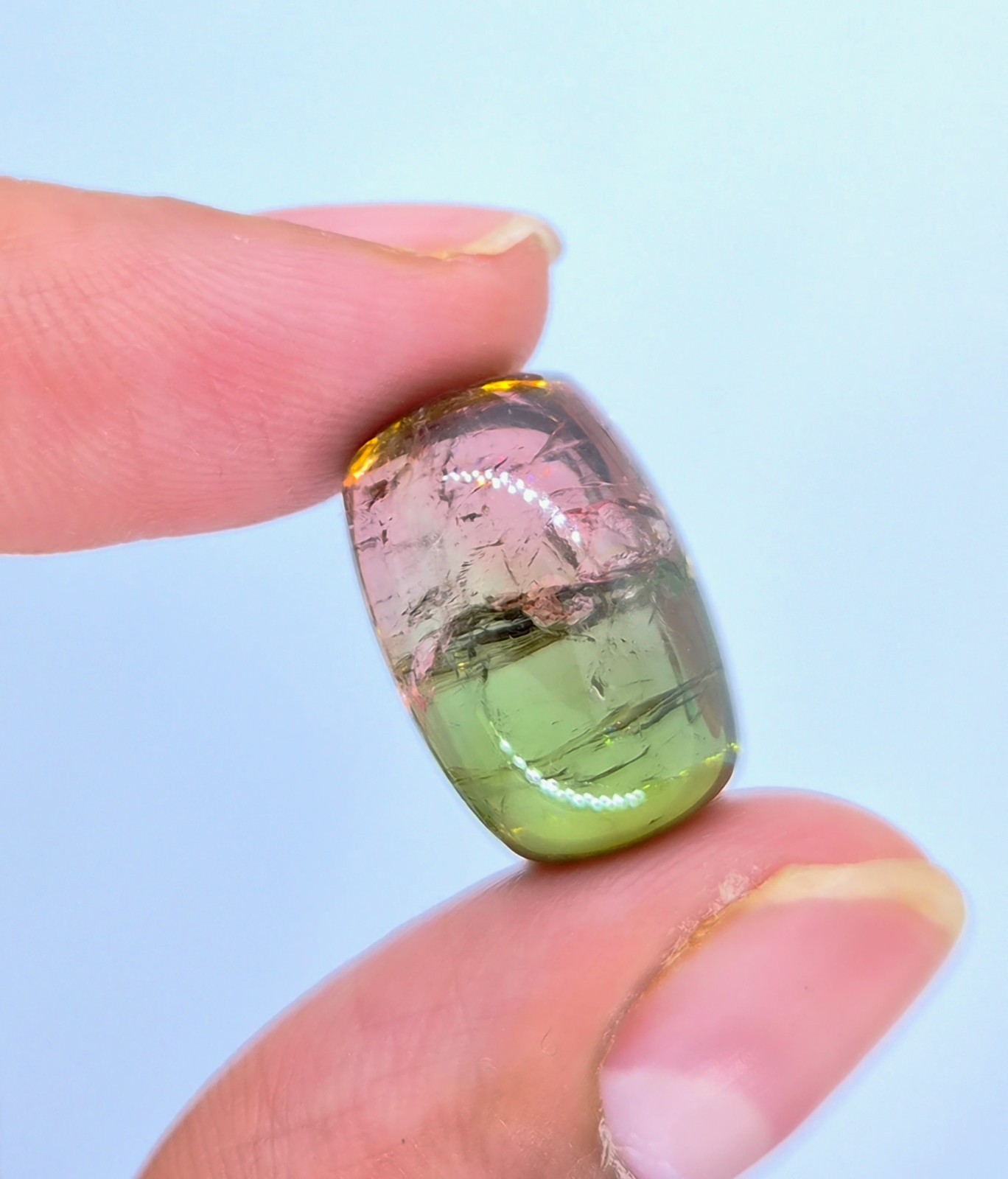 Natural Bi-Color Tourmaline Cabochon | Pink Green Watermelon Gradient Gemstone