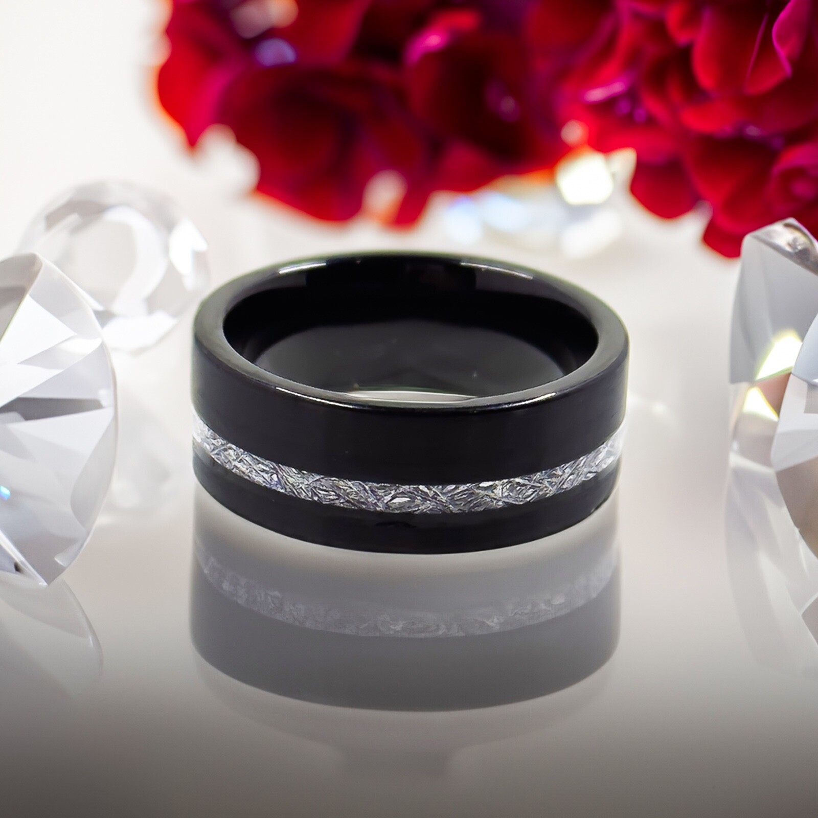 Tungsten Flat Edge Meteorite Ring – Silver, Gold, or Black – 6mm or 8mm