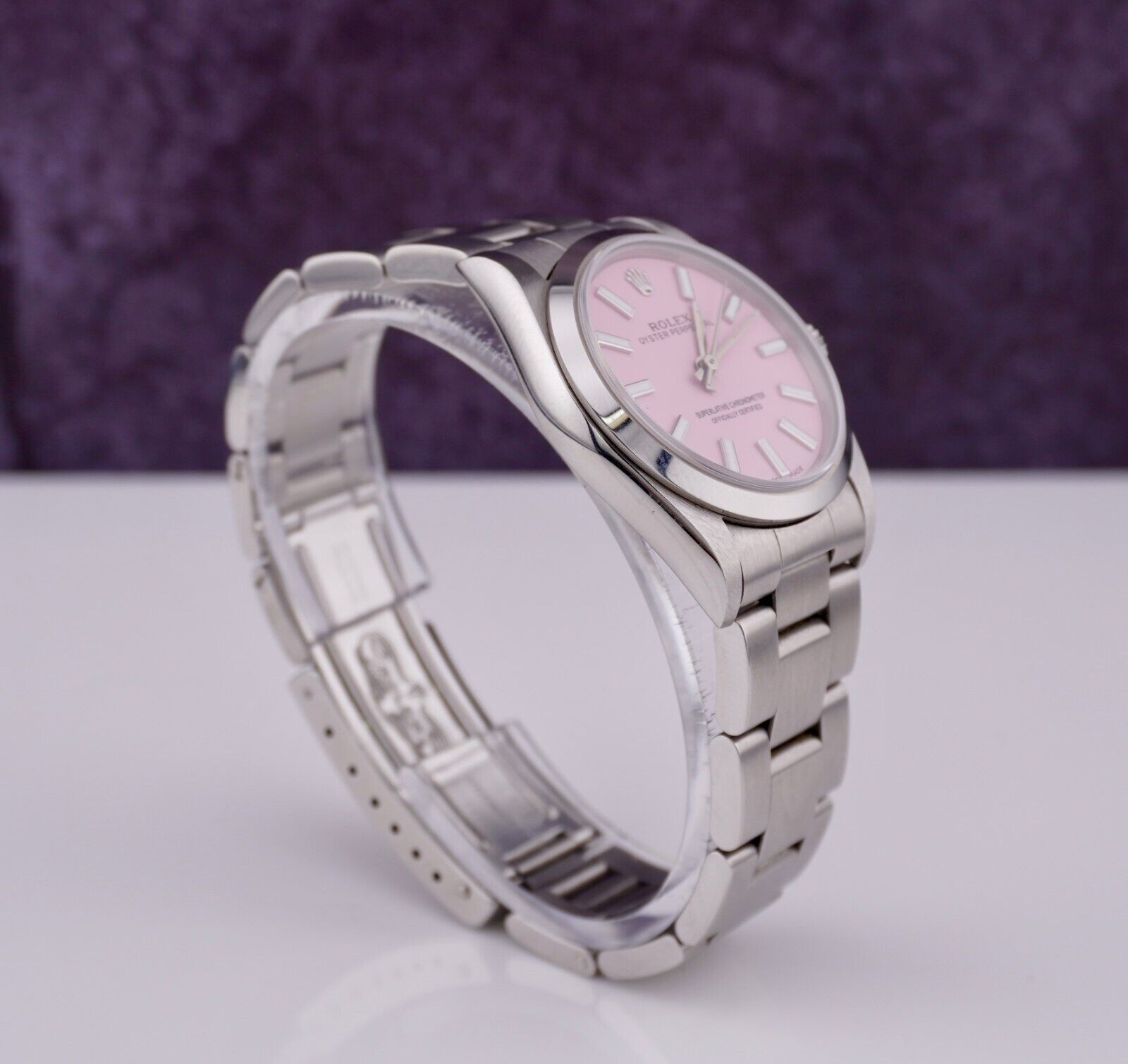 Rolex Oyster Perpetual 31mm Stainless Steel Pink Dial Watch Ref 67480