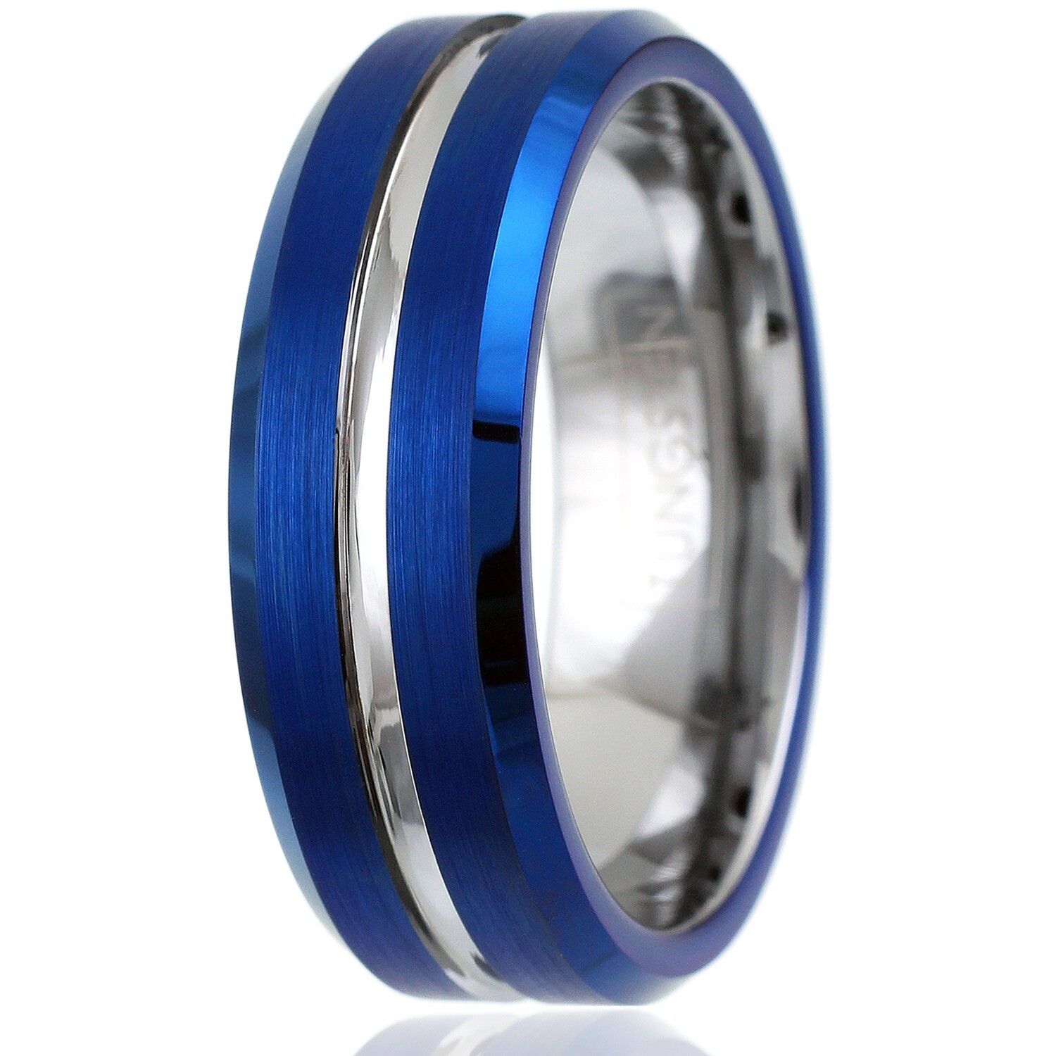 Blue Tungsten Carbide Thin White Line Band Ring EMS Medics National Guard Nurses