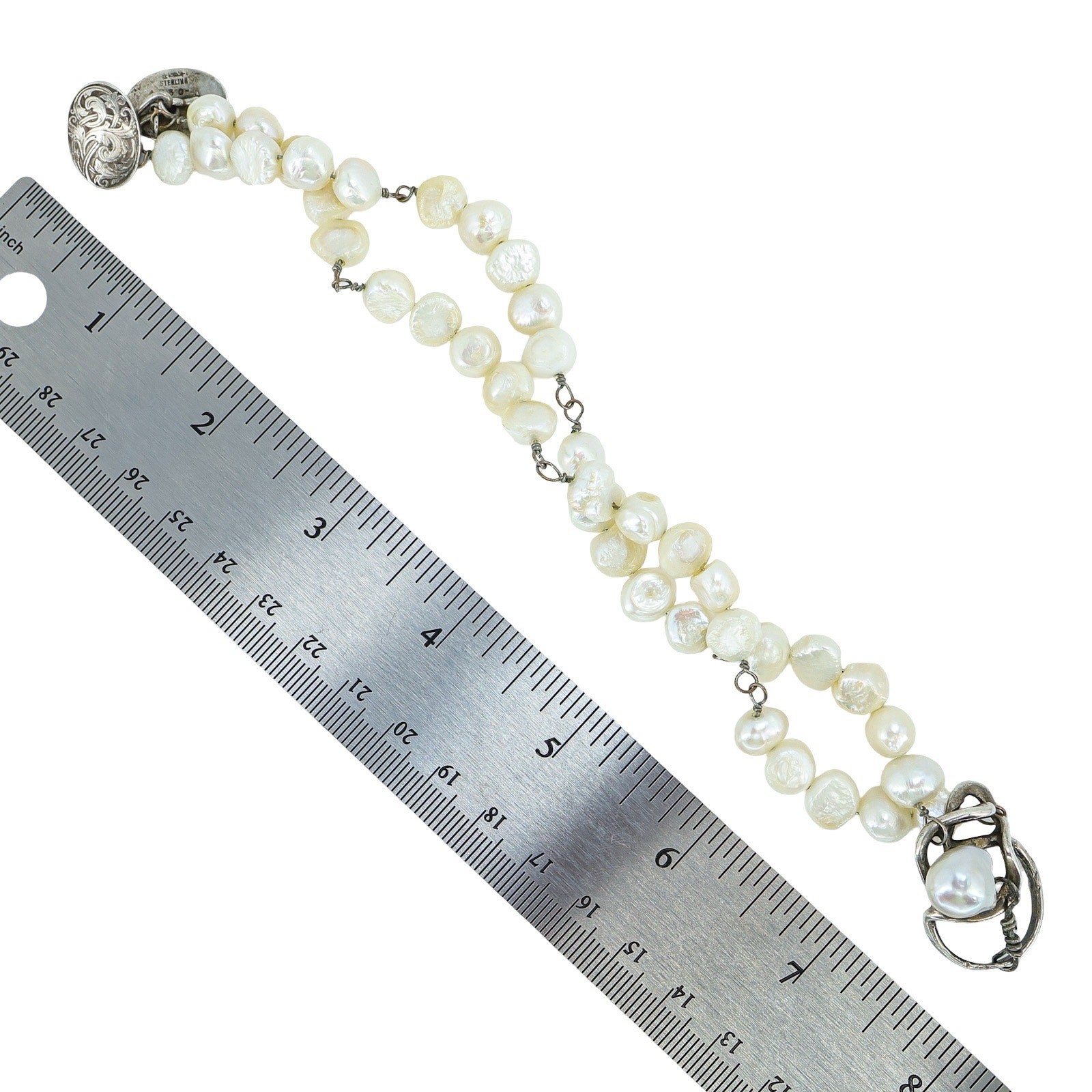 Signed Antique William B Kerr 4730 Arts & Crafts Baroque Pearl Bracelet 8.25 In