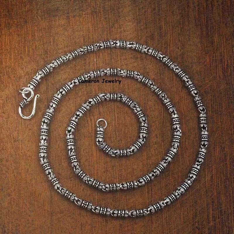 Pure S925 Sterling Silver 4mm Round Lotus Link Necklace 18-28inch