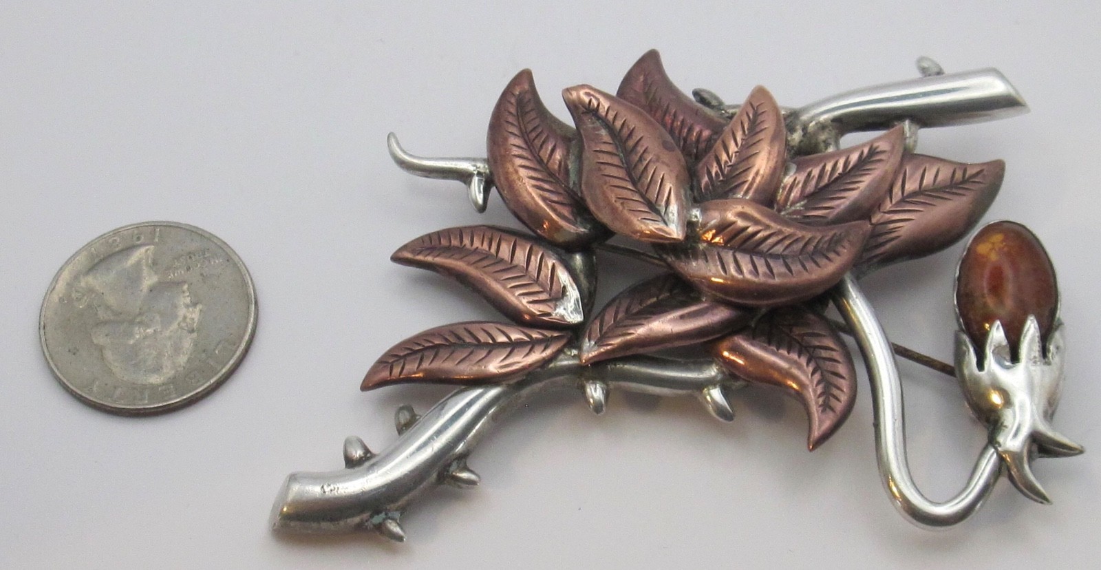 Silver by Tono Antonio Pineda Sterling and Copper Brooch Vintage Mexico Taxco