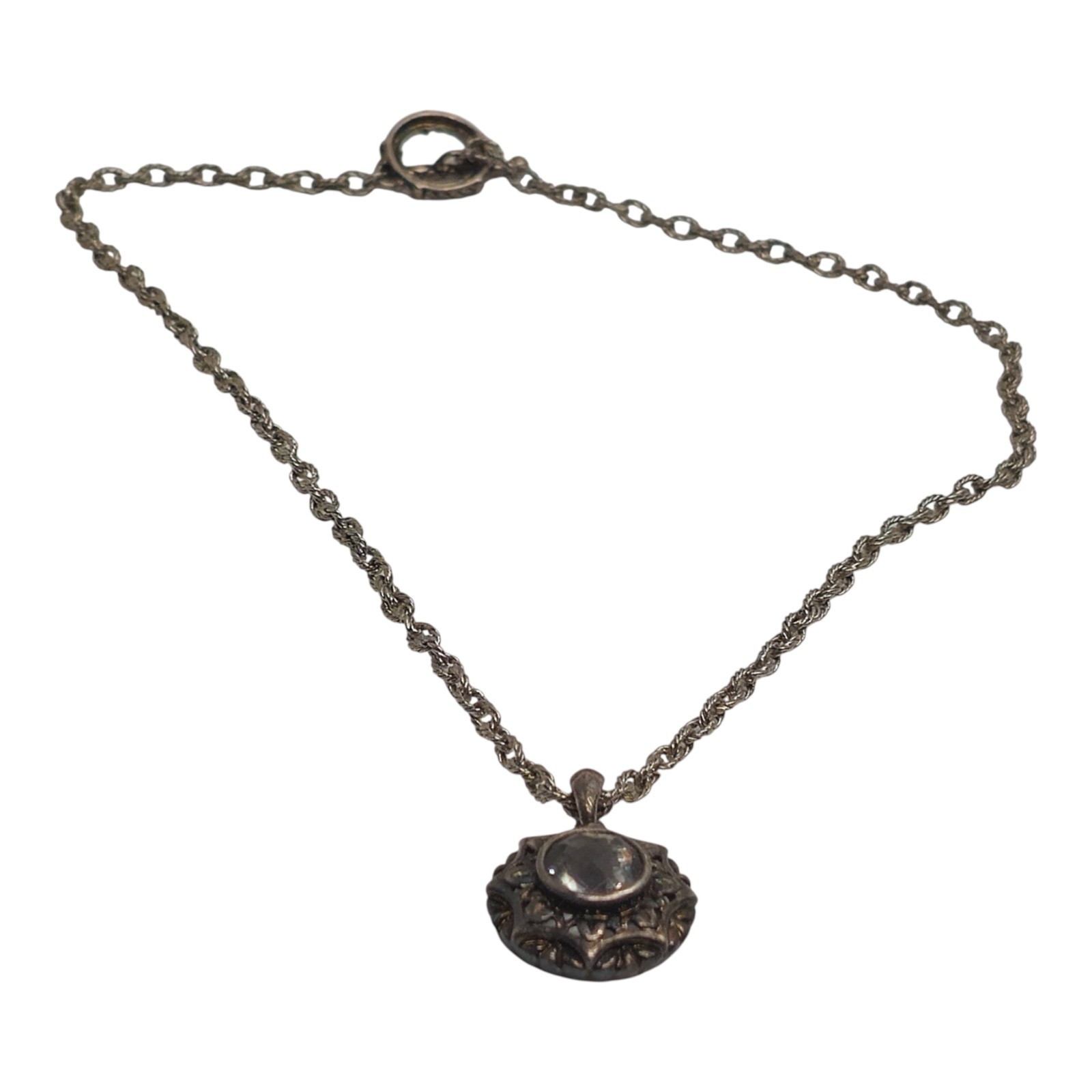 Sterling Silver 925 Round Glass Bead Pendant Necklace 9.5in 19.7g Vintage