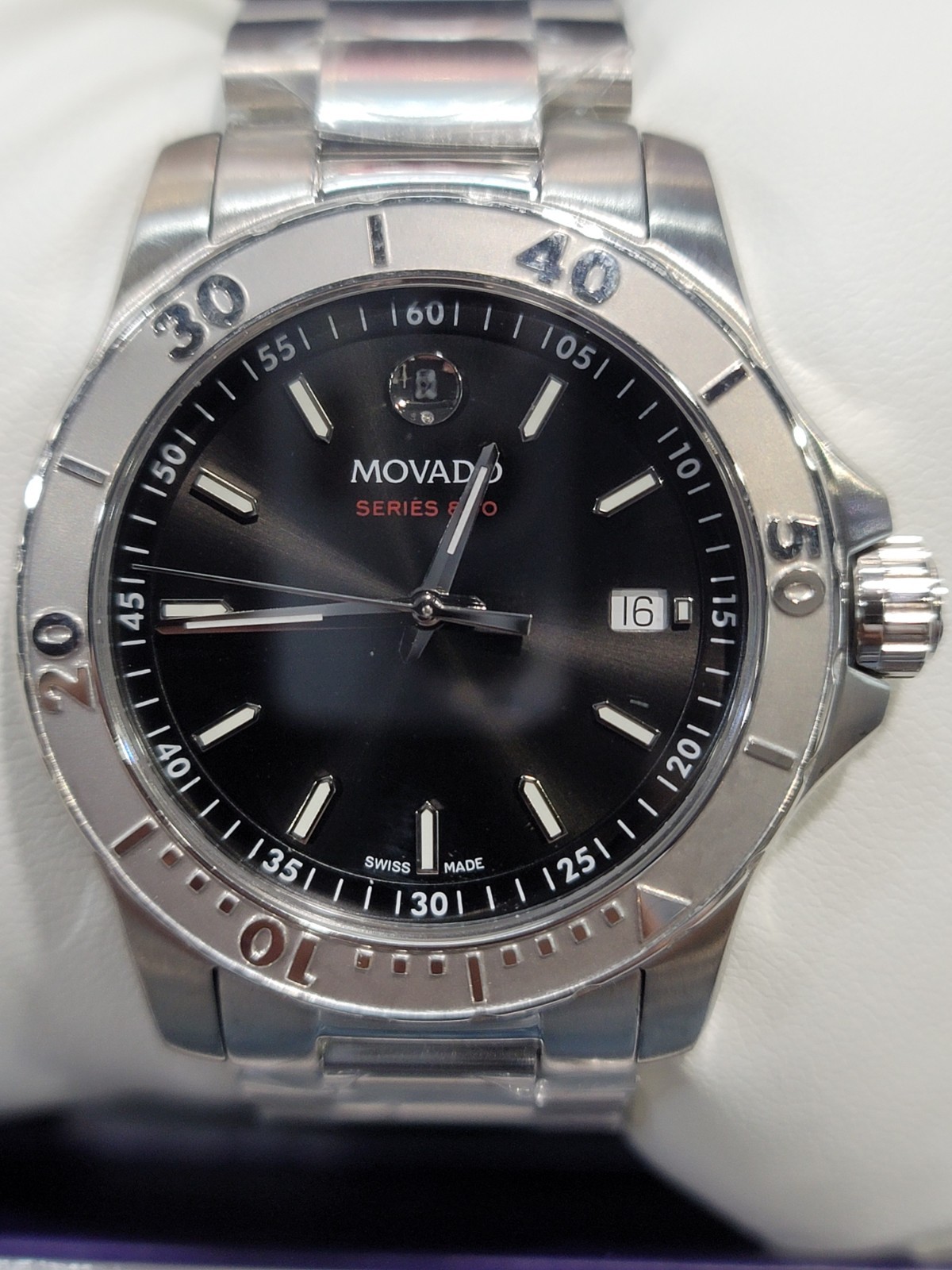 MOVADO Series 800 Black Dial Stainless Steel Men’s Watch 2600115 New In Box