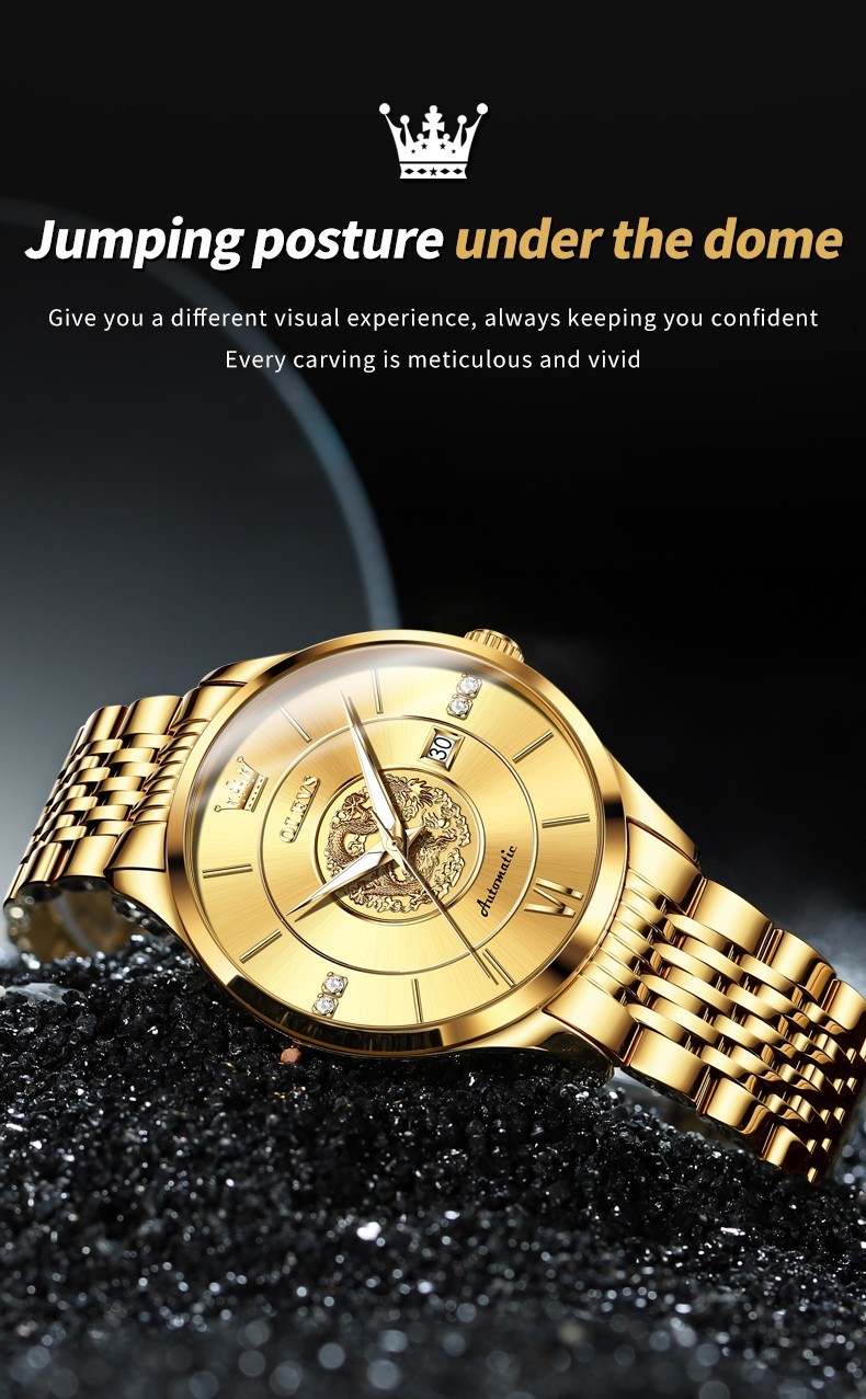 OLEVS 6693 Stylish Multi-functiom Dragon Dial Gents Formal Mechanical Watch