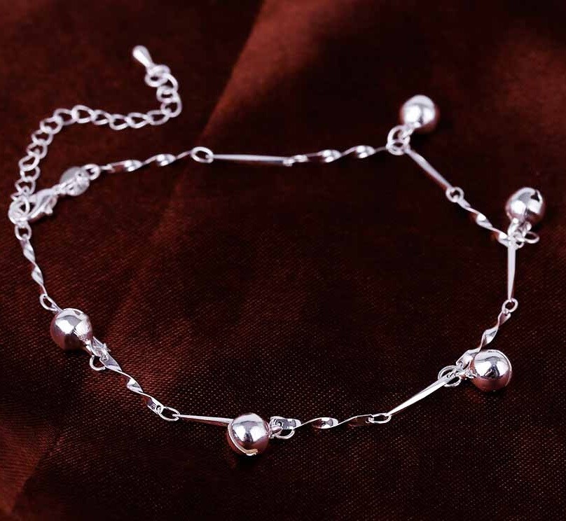 925 Sterling Silver Women’s Chain Adjustable Bells Anklet Ankle Bracelet D689
