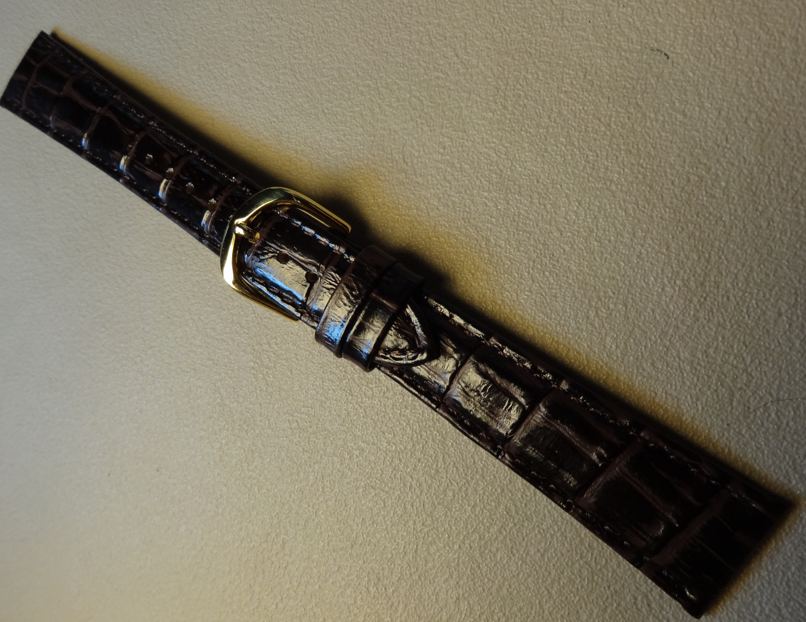 18mm Regular Padded Leather Dark Brown Simulated Crocodile Grain Watch Band