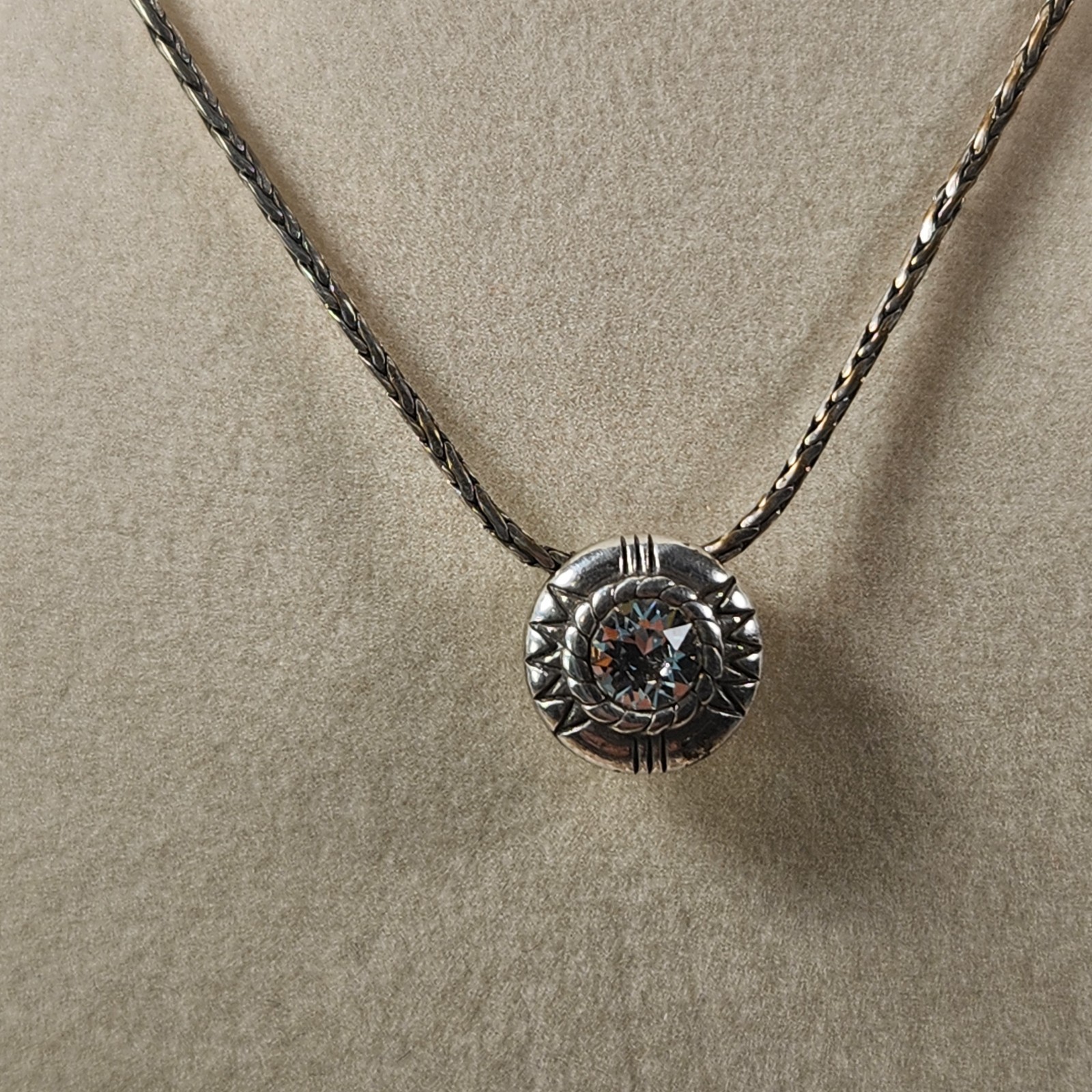 Brighton Fortino Silver Topaz & Clear Crystal Reversible Pendant Necklace.