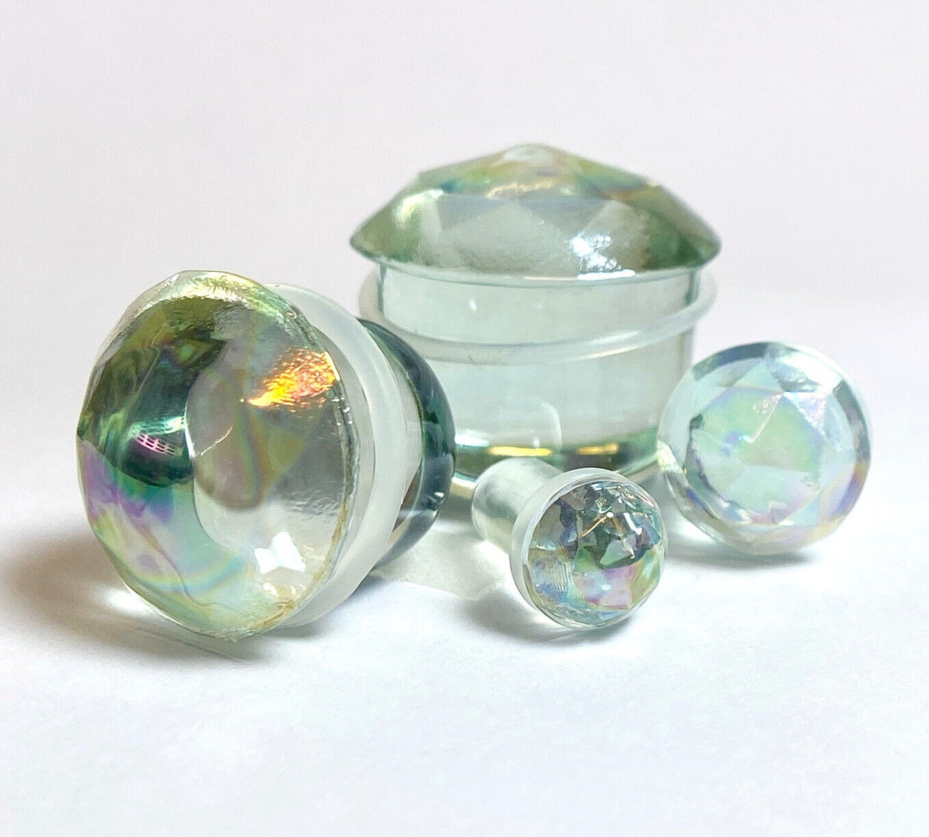 PAIR Iridescent Faceted Glass Single Flare Plugs Tunnels Gauges Body Jewelry