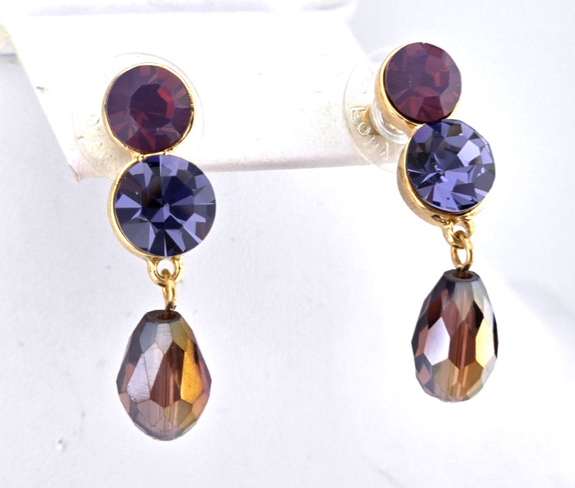 KIRKS FOLLY Crystal Wishes Carrie Pierced Earrings shades of PURPLE GT 82
