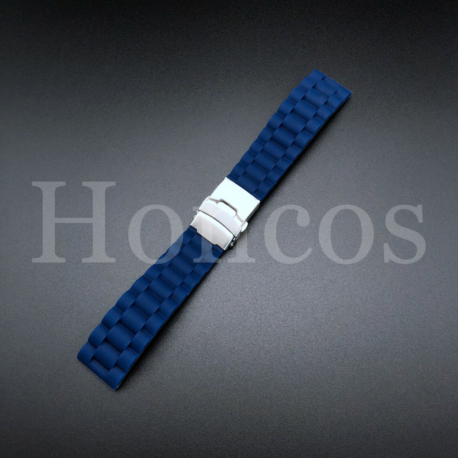 22mm Blue Silicone Rubber Watch Strap Band Deployment Buckle Waterproof Belt