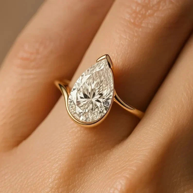 IGI 3Ct Pear-Cut EF/VS1 Lab Grown Diamond Bypass Engagement Ring 14K Yellow Gold