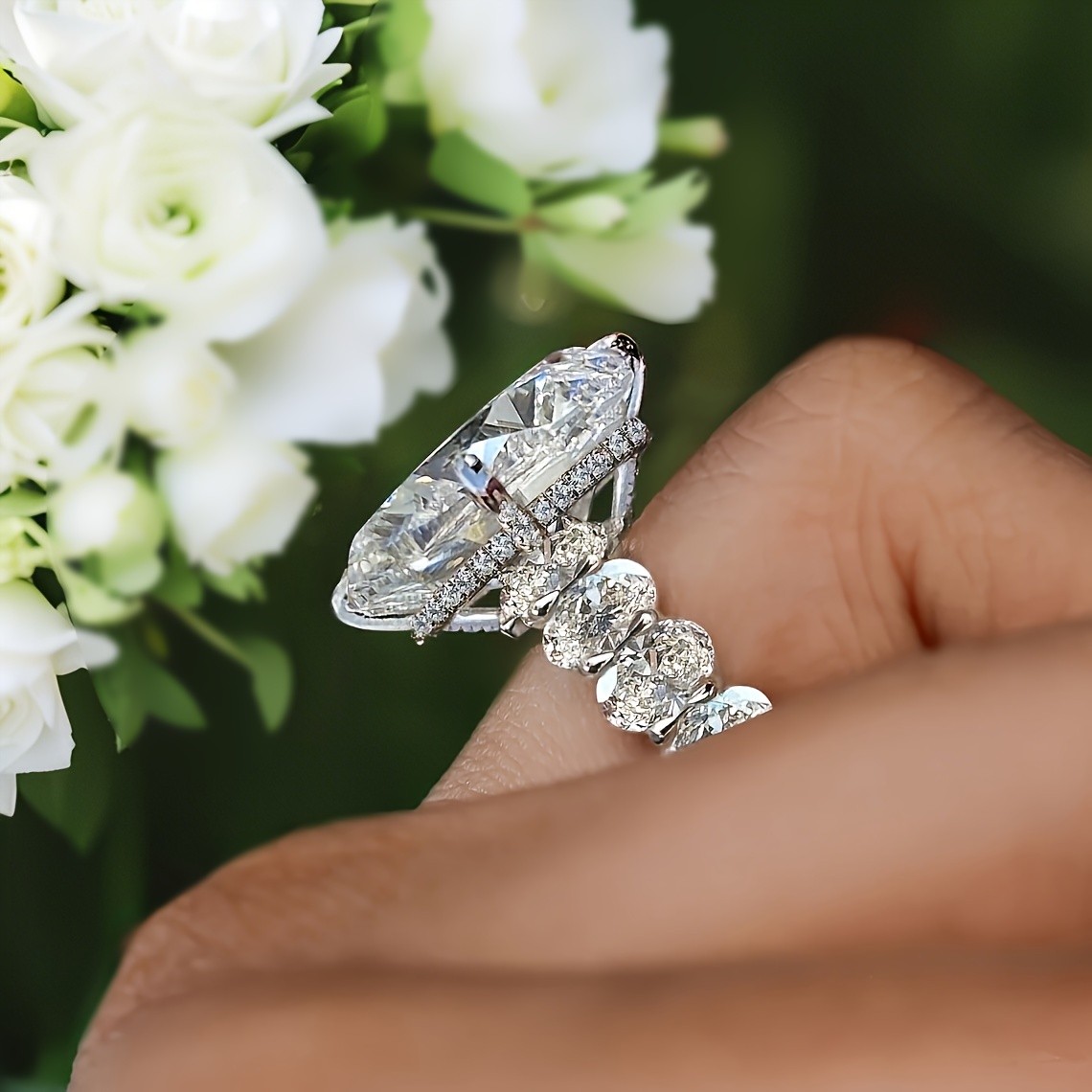 Oval Cut 3ct Moissanite Sterling Silver Ring Size 6 7 8 9