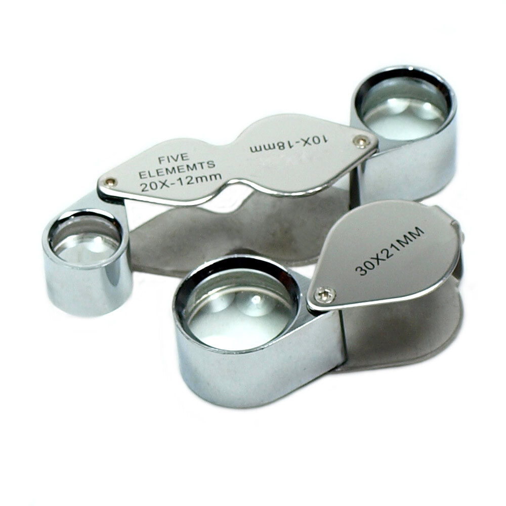 Two jeweler Loupes 10x-20x Triplet-30x21mm Magnifying Glass with storage cases