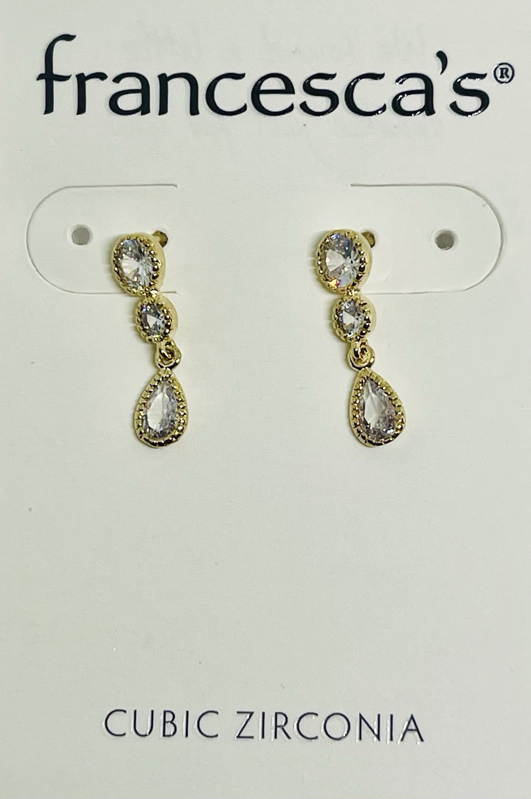 NWT FRANCESCA’S Dangling Gold Tone Clear Cubic Zirconia Post Earrings Sparkly