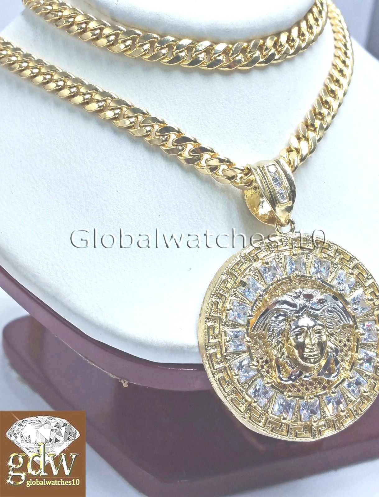 Real 10k Yellow Gold Head Charm Miami Cuban 24″ Chain Necklace