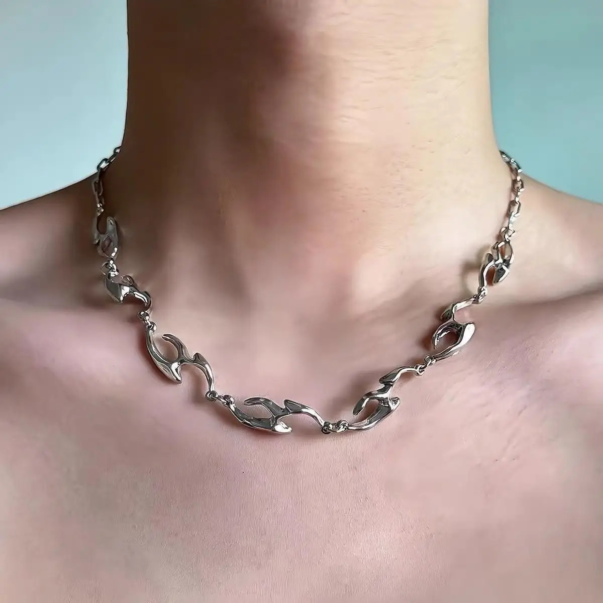New Punk Irregular Titanium Steel Necklace for Man Hip Hop Necklace Collar Chai