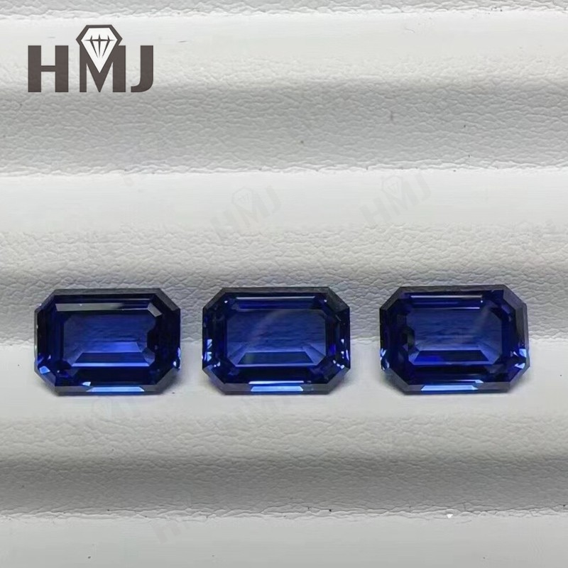 Emerald Shape Lab Created Royal Blue Sapphire Stones AGL Jewelry Loose Gemstones