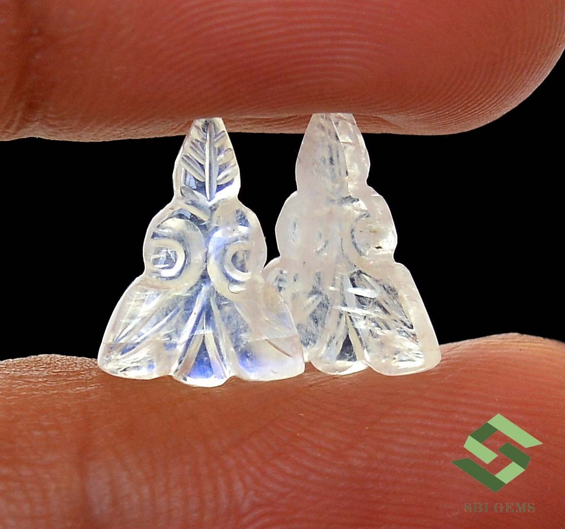 Natural Rainbow Moonstone Handmade Carving Pair 13×10 mm 3.91 CTS Loose Gemstone