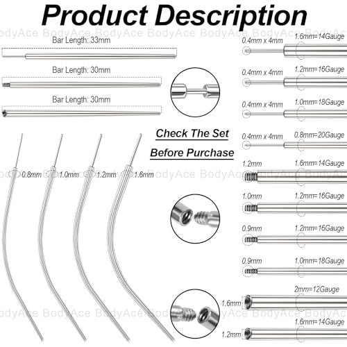 14G 16G 18G 20G Piercing Taper, Stainless Steel Threadless 16G(1.2mm) Mix