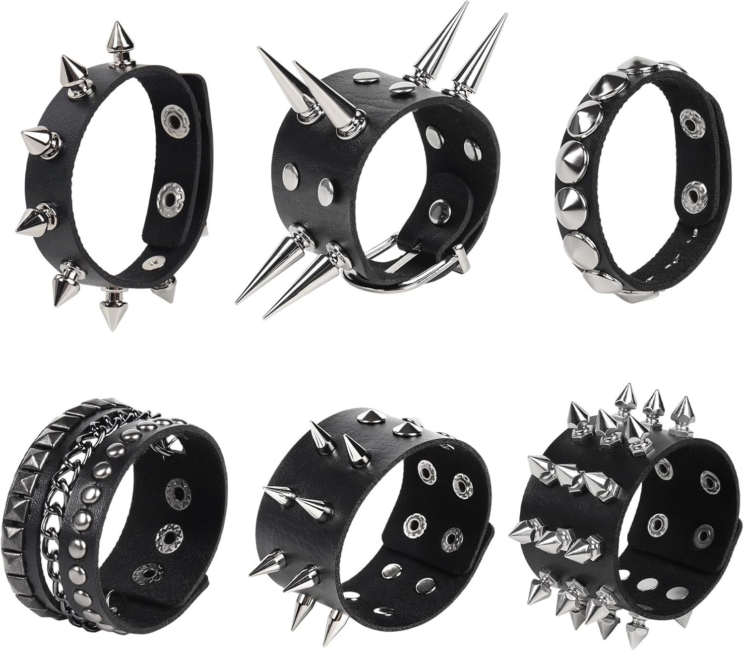 Punk Rock Emo Gothic Leather Studded Bracelet Set 6PCS Spike Rivet Wristbands