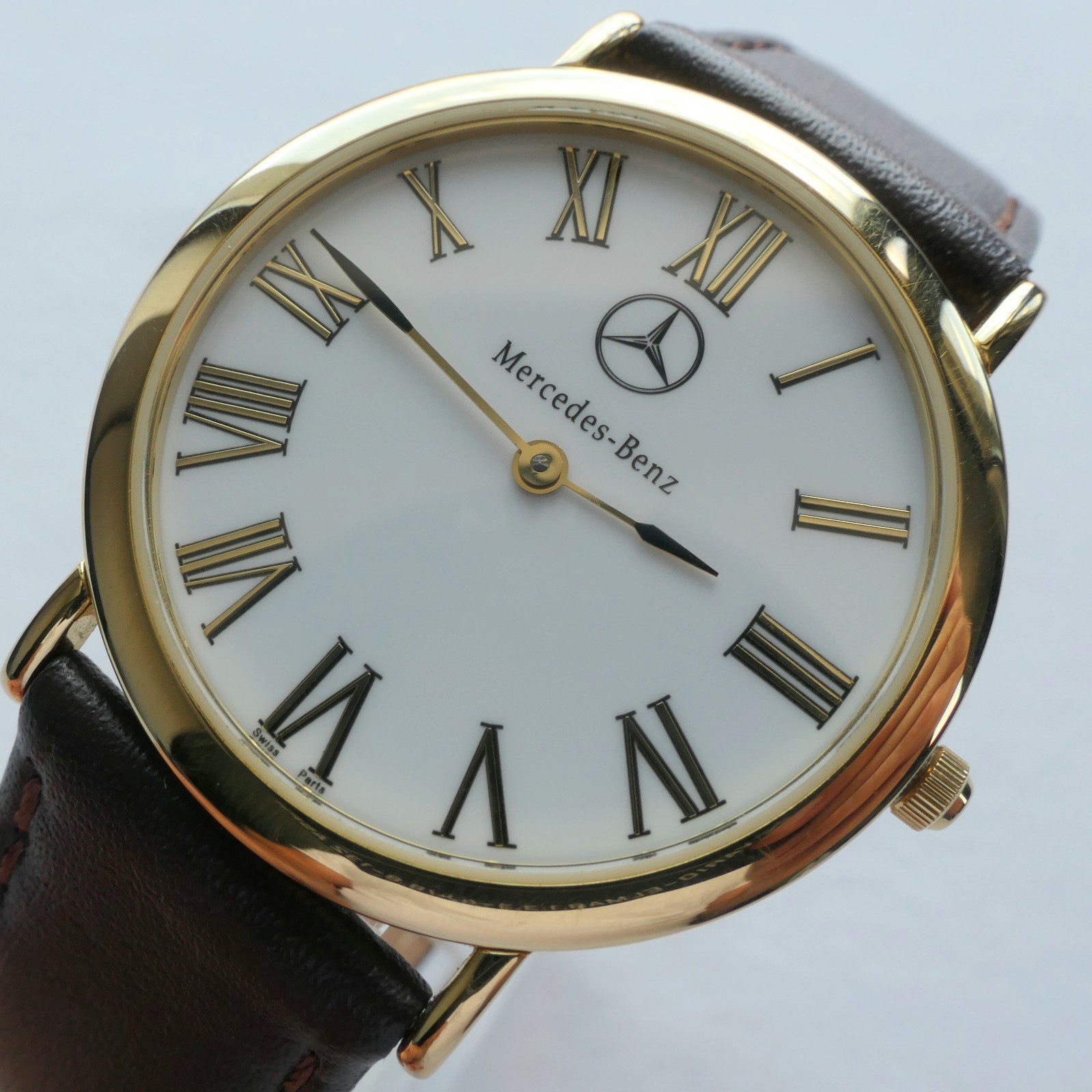 Mercedes Benz Classic Car Accessory 18k Gold Plated Swiss Made Luxury Watch