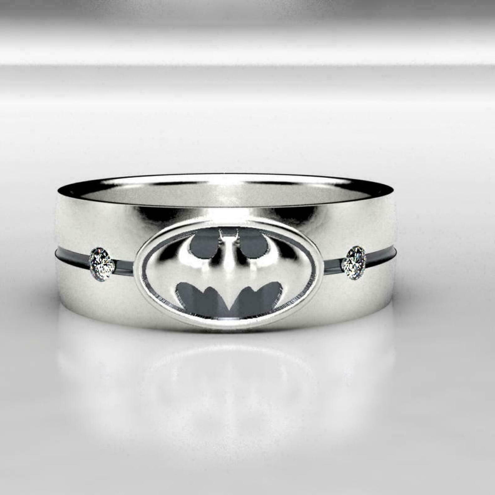 0.15 Ct Round Lab Created Diamond Batman Men’s Band Ring 14K White Gold Plated