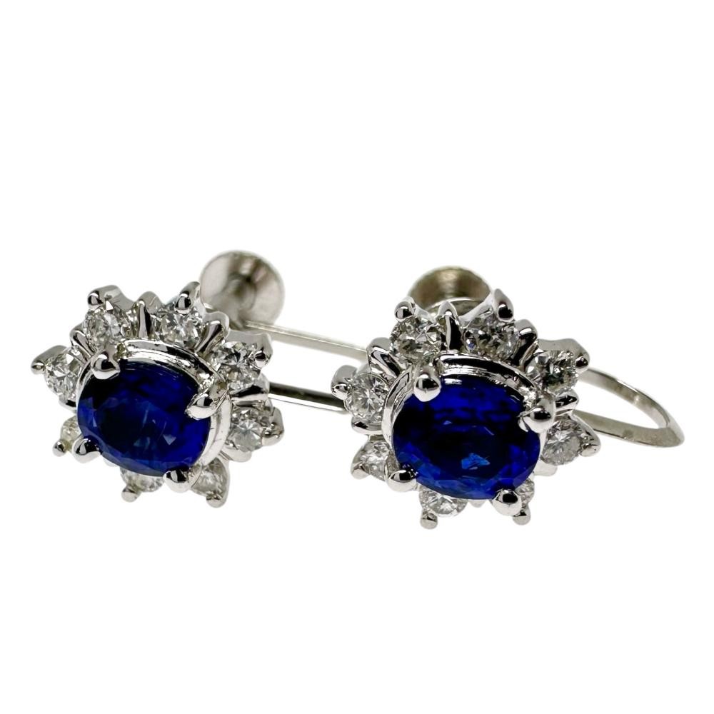 sapphire 0.31/0.27ct diamond 0.12x2ct in total Earring Pt900Platinum 3.3g Women