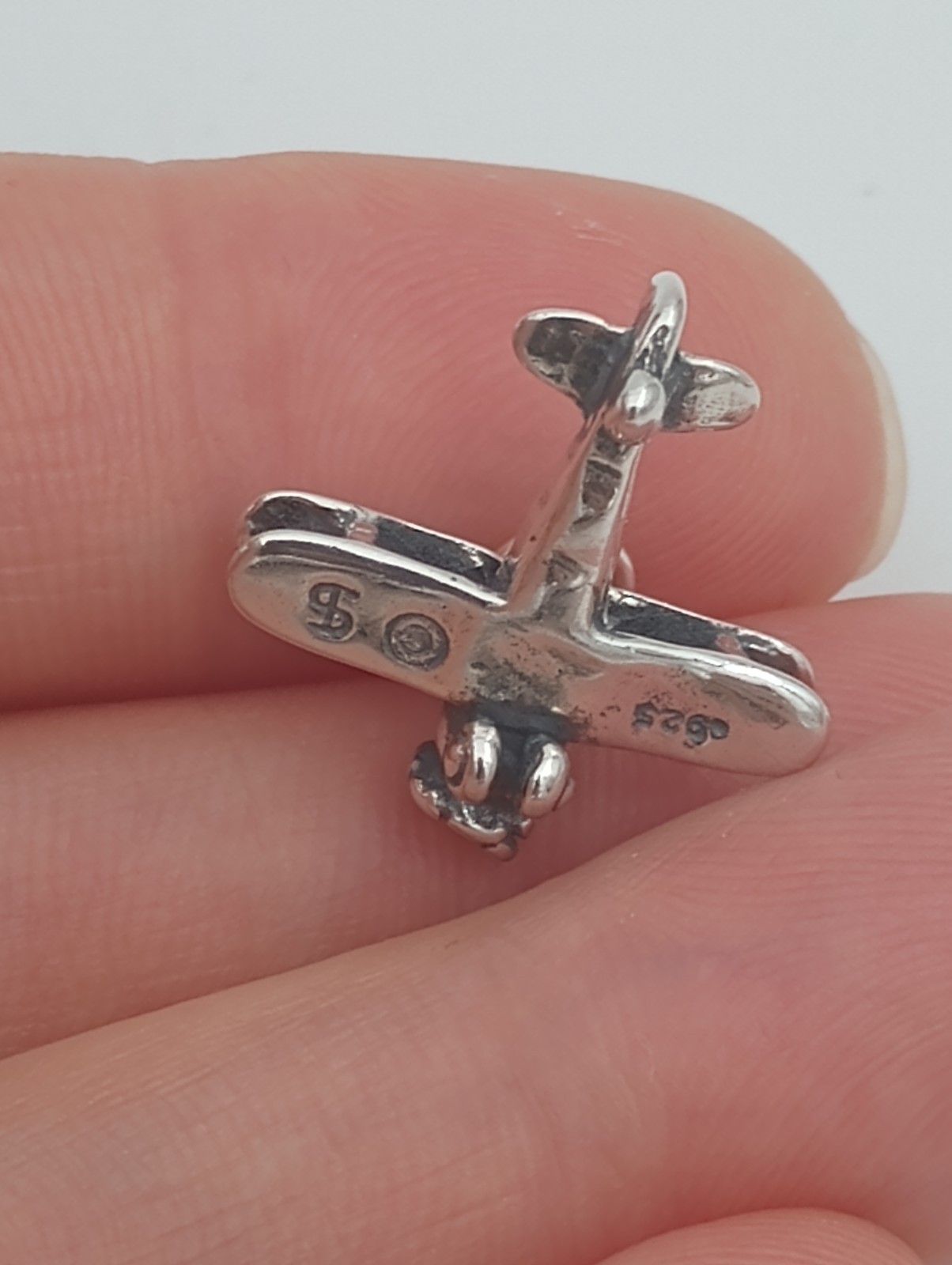 biplane charm sterling silver 3d aircraft 925 pendant charm 24″ chain plane