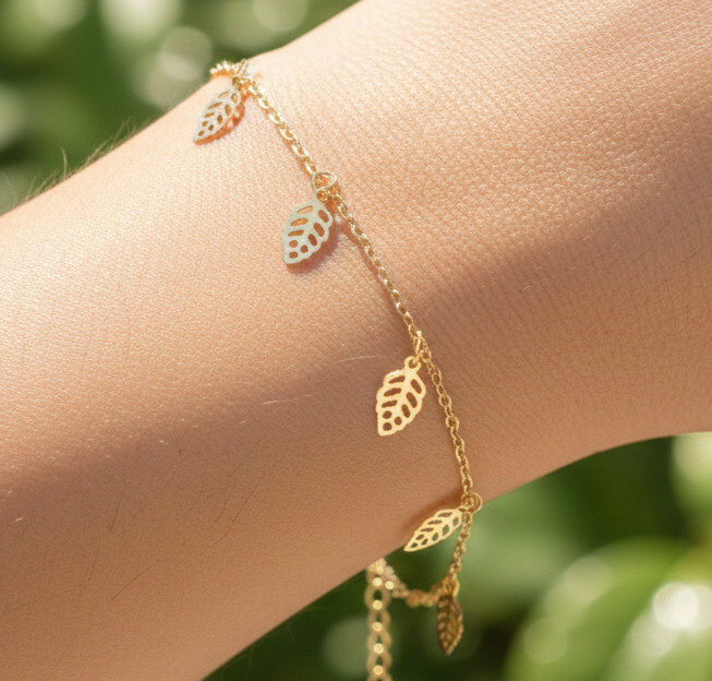 Elegant Gold Color Leaf Bracelet 18K Gold Plated Designer Bracelet For Women