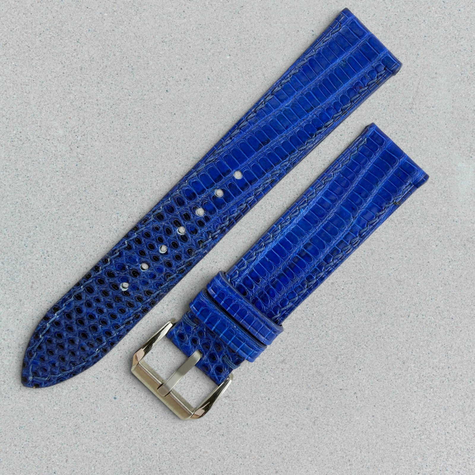Genuine Lizard Leather Watch Band Strap 20mm Blue Handmade 316L Buckle