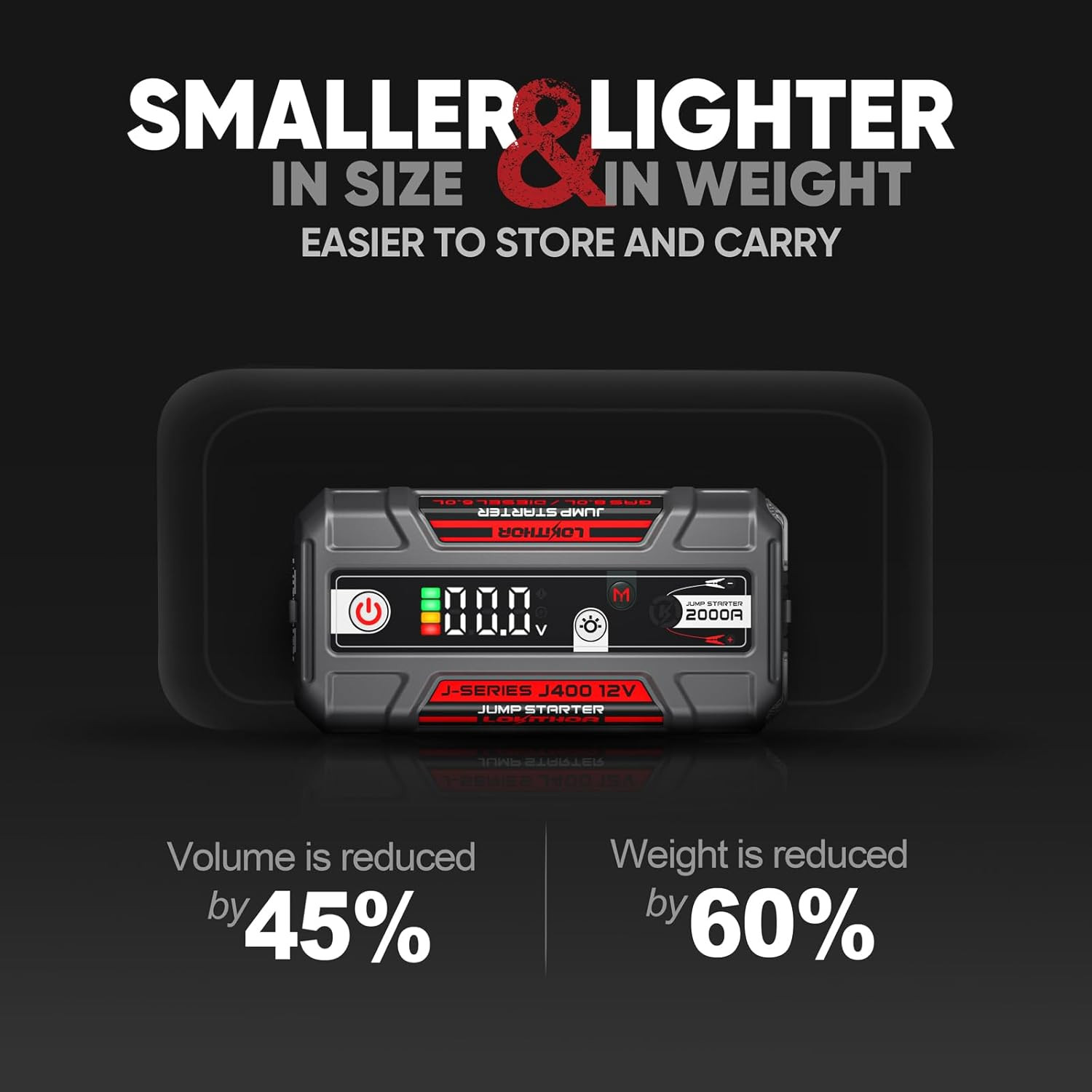 Portable Jump Starter 2000A 12V Lithium Battery Booster Digital Display Jump Box