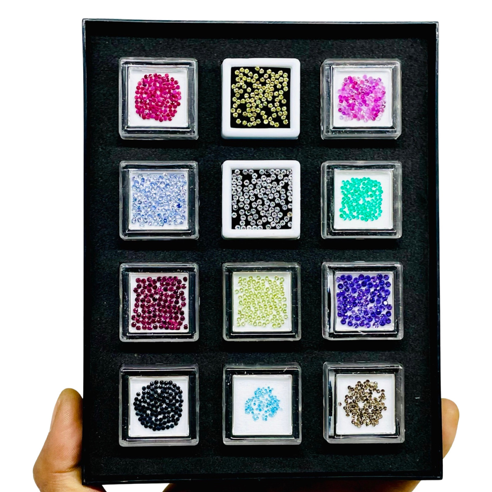 1200 Pcs Natural Multi Gemstones 1-2mm Round Cut Diamond Cut Loose Gemstones Box