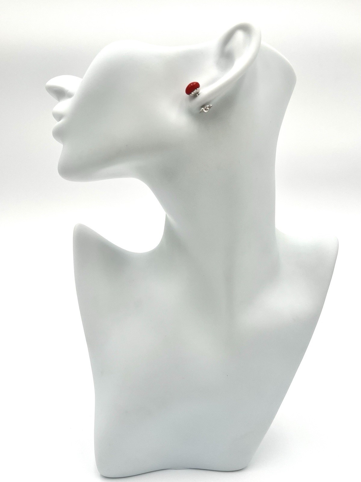 Mediterranean Red Coral Earrings 8mm 925 Silver – Elegant Buttons Women