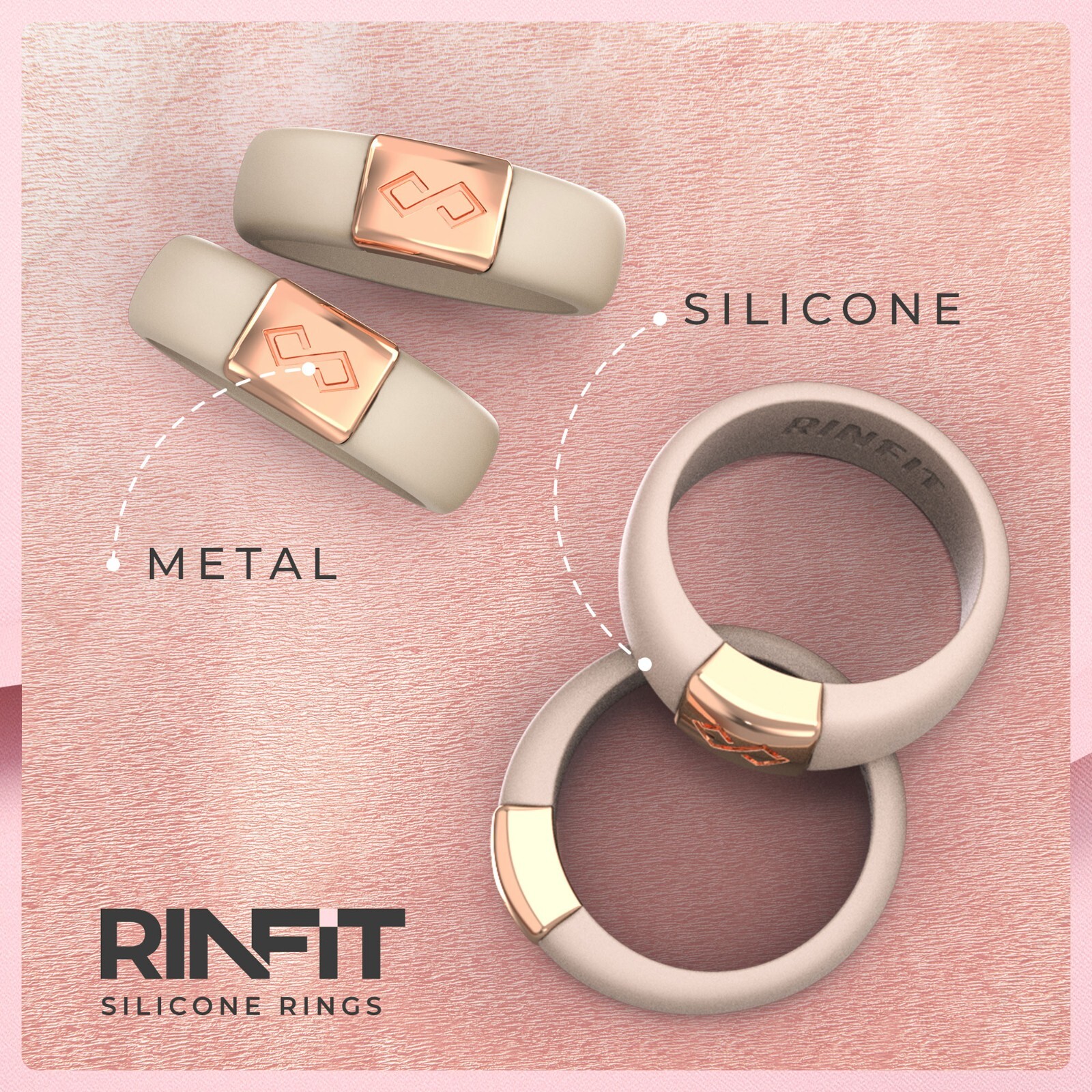 Rinfit Silicone Wedding Ring Sets for Couples – Him and Her Metal Infinity Rings