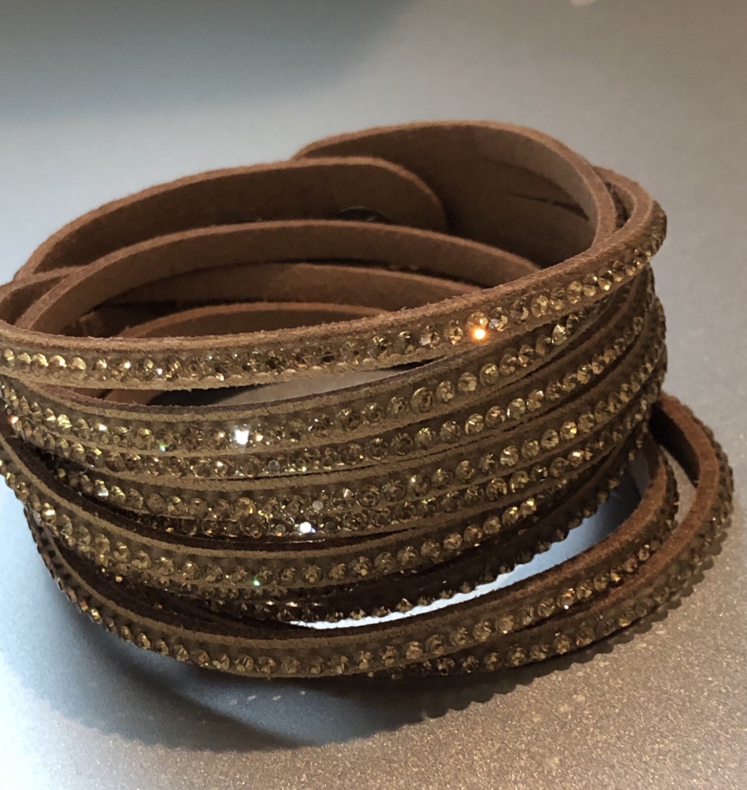 Slake Double Wrap Bracelet Dark Tan Crystal Alcantara® Leather Designer Style