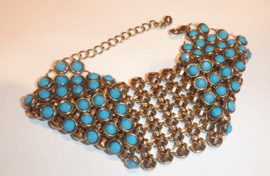 Wide Mesh Panel “Six Row” Cabochon Sizable Bracelet